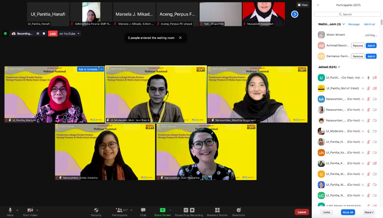 Narasumber Webinar Nasional  “Pustakawan sebagai Kreator Konten: Strategi Promosi di Media Sosial dengan Storytelling”